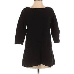 COS Tunic Sweater Blue Black 3/4 Sleeve Boatneck Pullover Women's XS 100% Cotton
